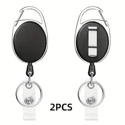 Heavy-Duty Retractable Badge Reel with Carabiner Clip and Key Ring (Black 2pcs)