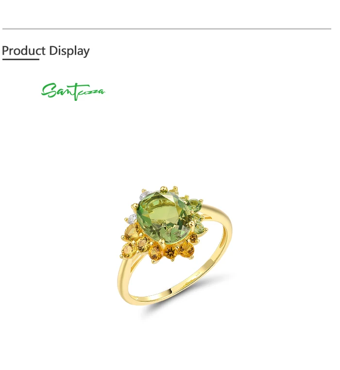 SANTUZZA Real 925 Sterling Silver Ring For Women Sparkling Synthetic Green Spinel Gorgeous Wedding Party Gifts Fine Jewelry