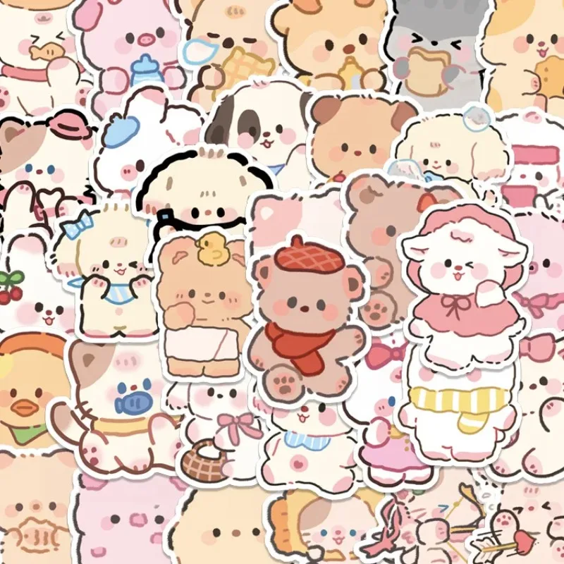 100PCS 귀여운 장난기 가득한 곰 동물 스티커 스크랩북 스틱 라벨 일기 저널 편지지 앨범 스티커 데칼 DIY 어린이 장난감