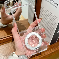 3D Water Ripples Shockproof Case with Rotating Ring Bracket - Clear Cover - Galaxy Z Flip5 (Clear)