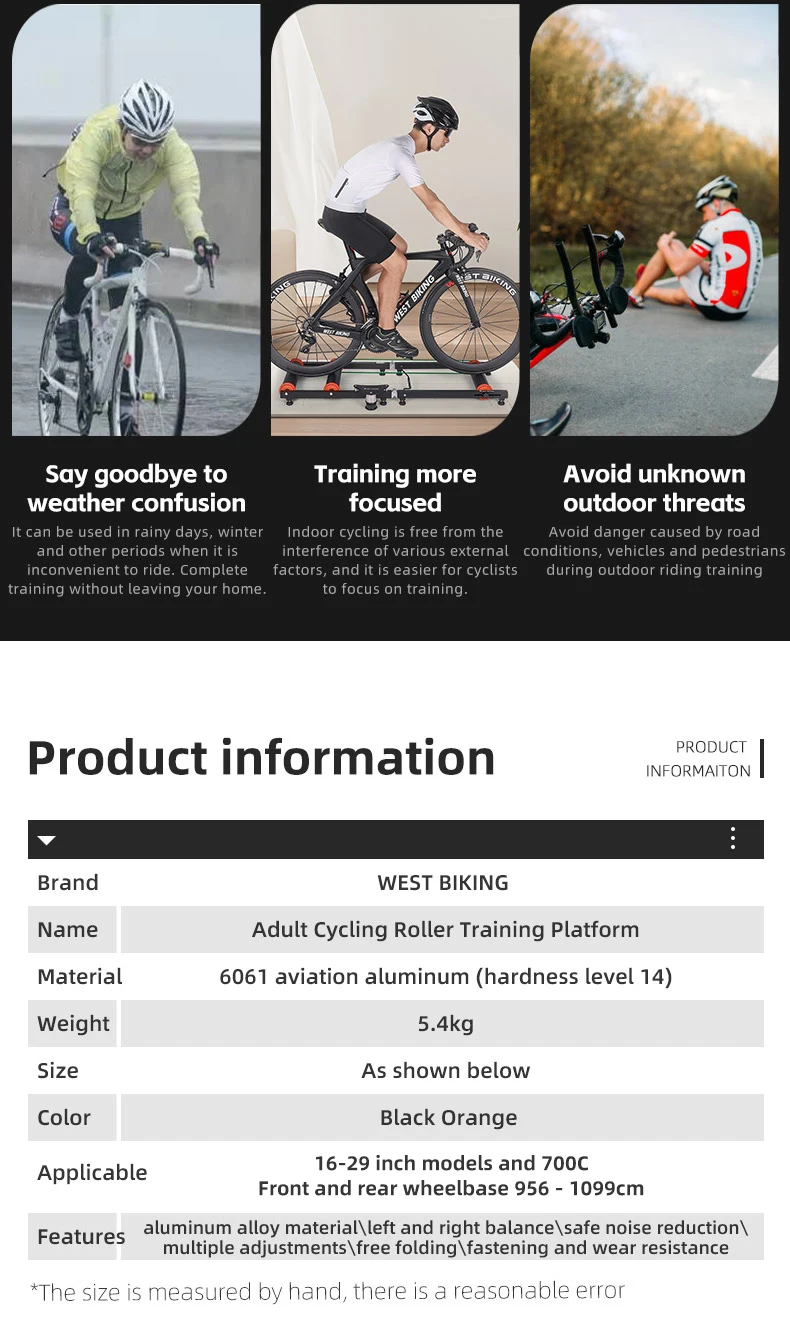 Description Picture 5 of itemWEST BIKING Bike Rollers Trainers Indoor Home MTB Road Bicycle Exercise Training Stand Silent Foldable Adjustable Roller Trainer