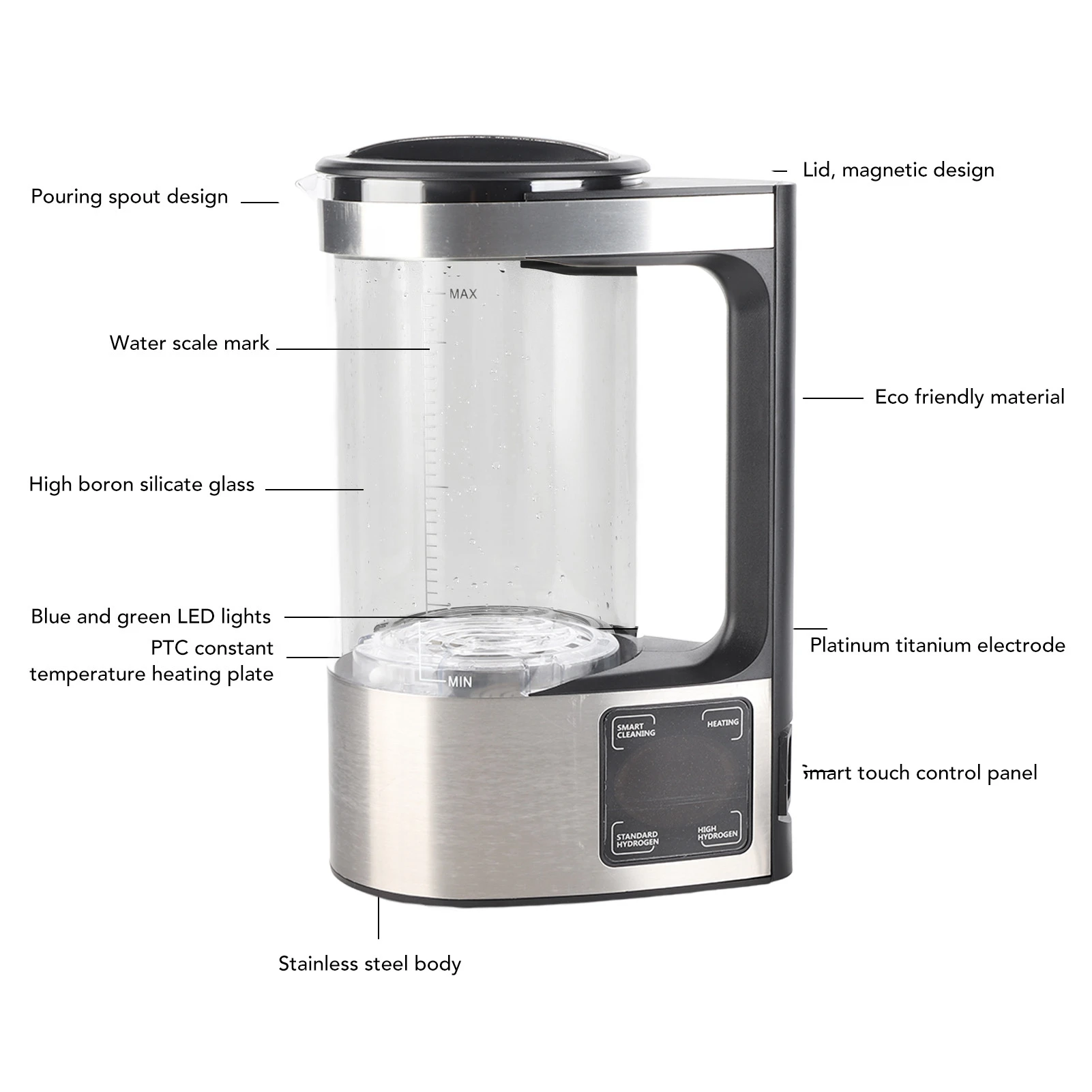 Hydrogen Water Generator 2L Hydrogen Rich Water Machine 220W SPE PEM Technolog Constant Temperature Heating Hydrogen Generator Water Kettle 110-220V