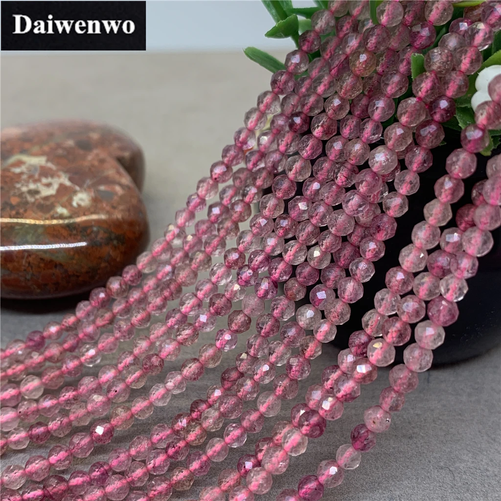 

3A Natural Strawberry Quartz Beads Facet Small Size 2/3/4mm Cut DIY Accessories