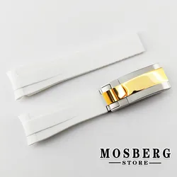 Premium Black & White 20mm Watch Strap | Stainless Steel & Rubber Band with Plastic Buckle (White 5)