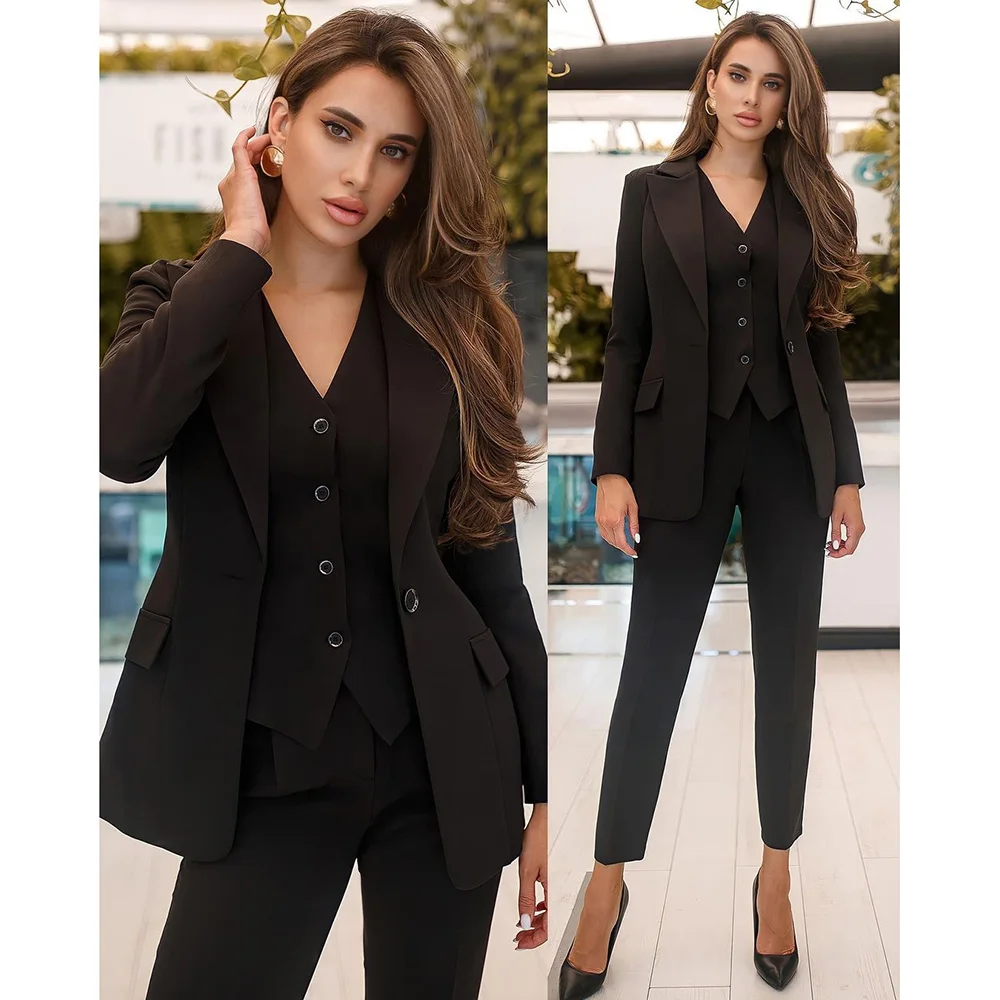 Custom Elegant Women's Suits Slim Fit 3 Piece Jacket Pants Vest Single Breasted Peak Lapel Formal Office Lady Full Set Blazer 4