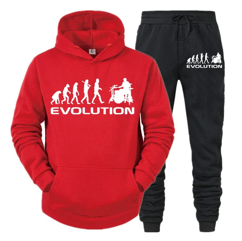 thumbnail image 1 of Sudadera con capucha de moda para hombre y mujer, con estampado de baterista Evolution, divertida y a la moda, con manga larga y pantalones deportivos para otoño, 1 of 5
