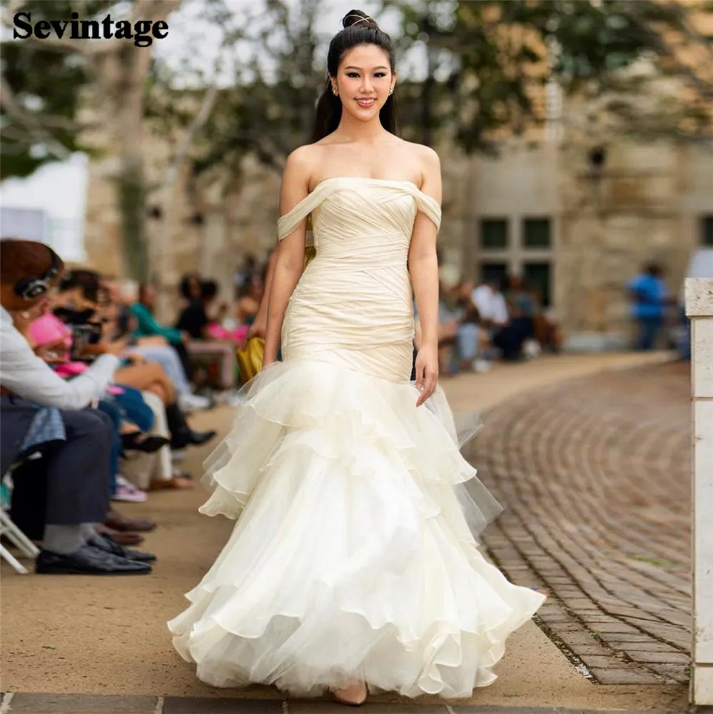 

Женское свадебное платье-Русалка Sevintage, элегантное фатиновое платье до пола с открытыми плечами в стиле бохо, свадебная одежда