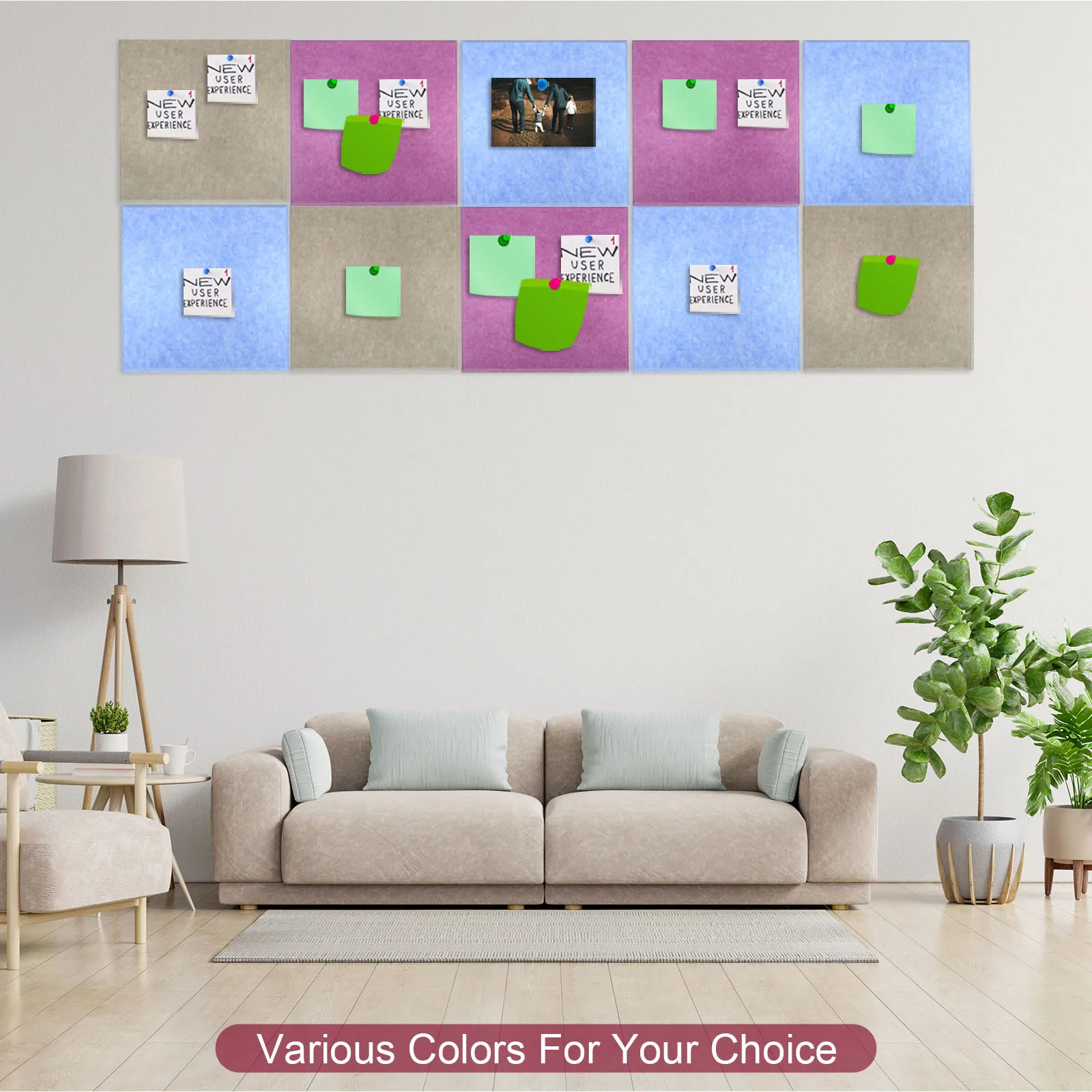 6Pcs Felt Bulletin Message Board Felt Board Tile Self Adhesive Square Wall Message Cork Pin Bulletin with Push Pins