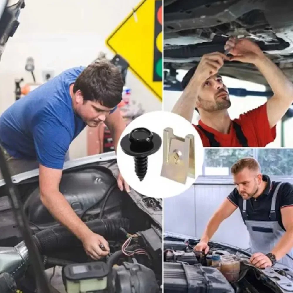 40PCS Metal U-Shaped Car Clips Fasteners with Screw Base for Fender Bumper Trim Modification Protection And Installation