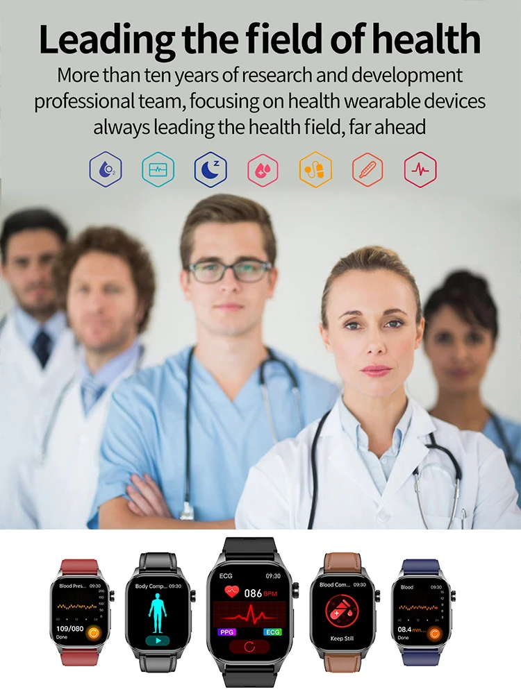 For Xiaomi Blood Lipids Uric Acid Monitor Health Smart Watch Men ECG+PPG Blood Pressure IP68 Waterproof Sport smart watch