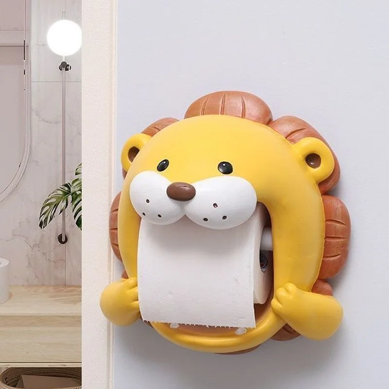 

Cute Lion Toilet Paper Holder Decorative Wall Mounted Roll Paper Towel Holder Rack Bathroom Decor Wc Accessories Punch Free