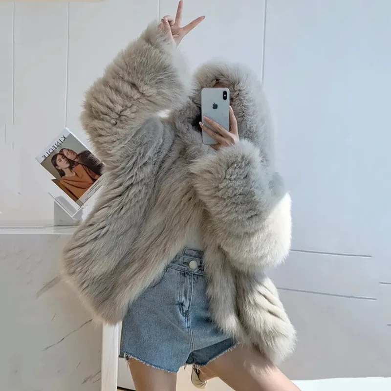 Winter Fluffy Hairy Thick Warm Soft Colored Faux Fur Jacket Women with Hood Bat Sleeved Loose Casual Designer Clothes New Coats