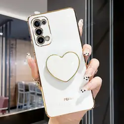 Luxury Plating Love Heart Silicone Phone Case with Foldable Holder - A7 2018 (AX White)