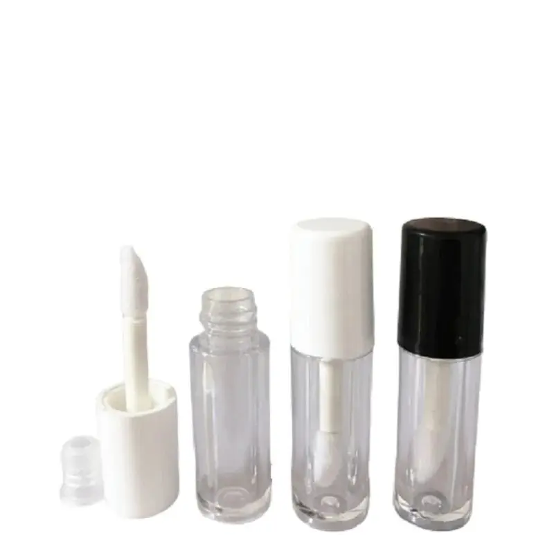 

50pcs Mini Clear Lipgloss Tubes Round Black White Lid Makeup Refillable Sample Bottle 1.3ML Empty Cosmetic Lip Gloss Containers