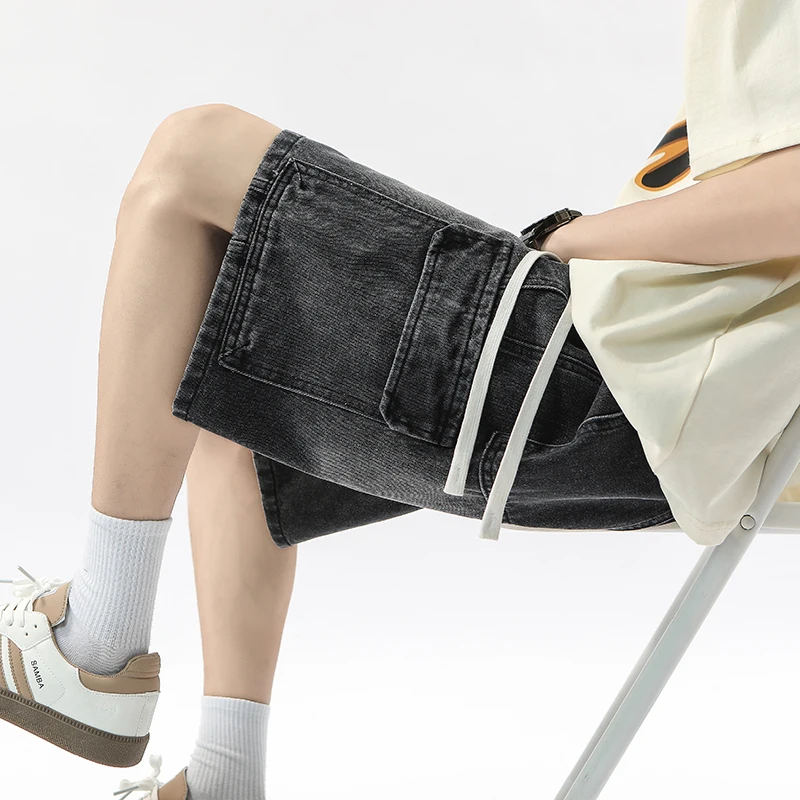 Summer Workwear Denim Shorts Street Men's Loose Straight Shorts Stretch Waist Casual Jogging Outdoor Five-Cubic Pants 6