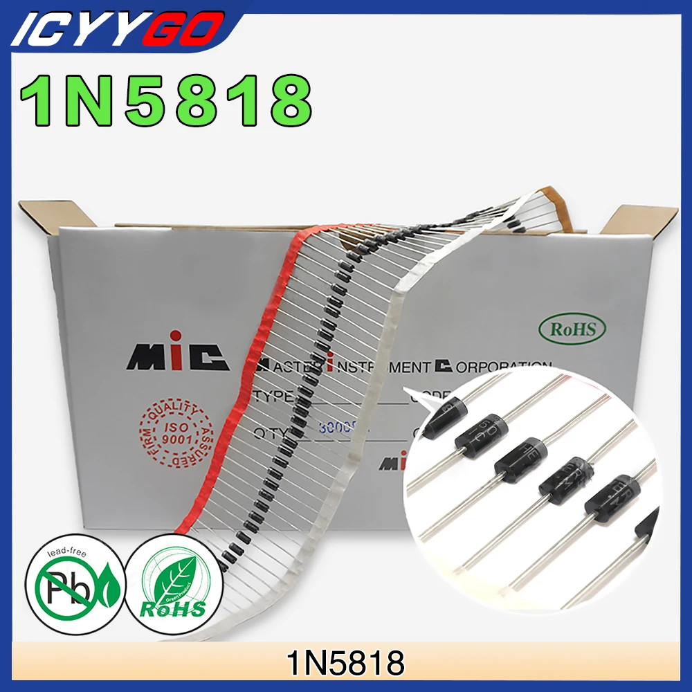 100 Diodi Raddrizzatori A Barriera Schottky 1N5818 Do-41 1A 30V Do-204Al Assiale 1N In5818 In 5818 1 Amp 30 Volt
