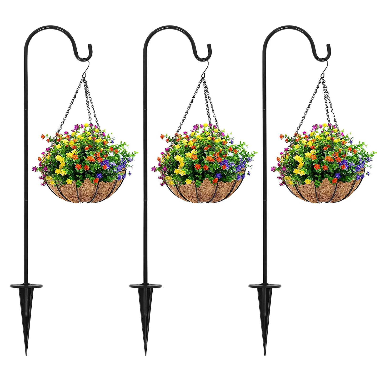 

Iron Floor Plug Shepherds Hook Plant Stand Hanger with Base Gardening Tool for Outdoor