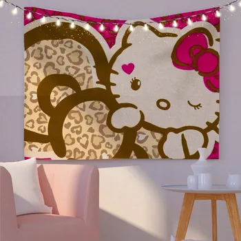 MINISO Sanrio Hello Kitty rose Kawaii tapisserie moderne Polyester mur Art salon chambre décor cadeau pour les Fans de Kitty 1