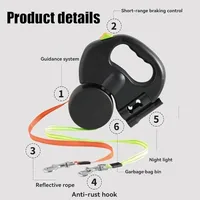 3m Retractable Dog Leash For Small Dogs Reflective Dual Pet Leash Lead 360 Swivel No Tangle Double Dog Walking Leash With Lights 6