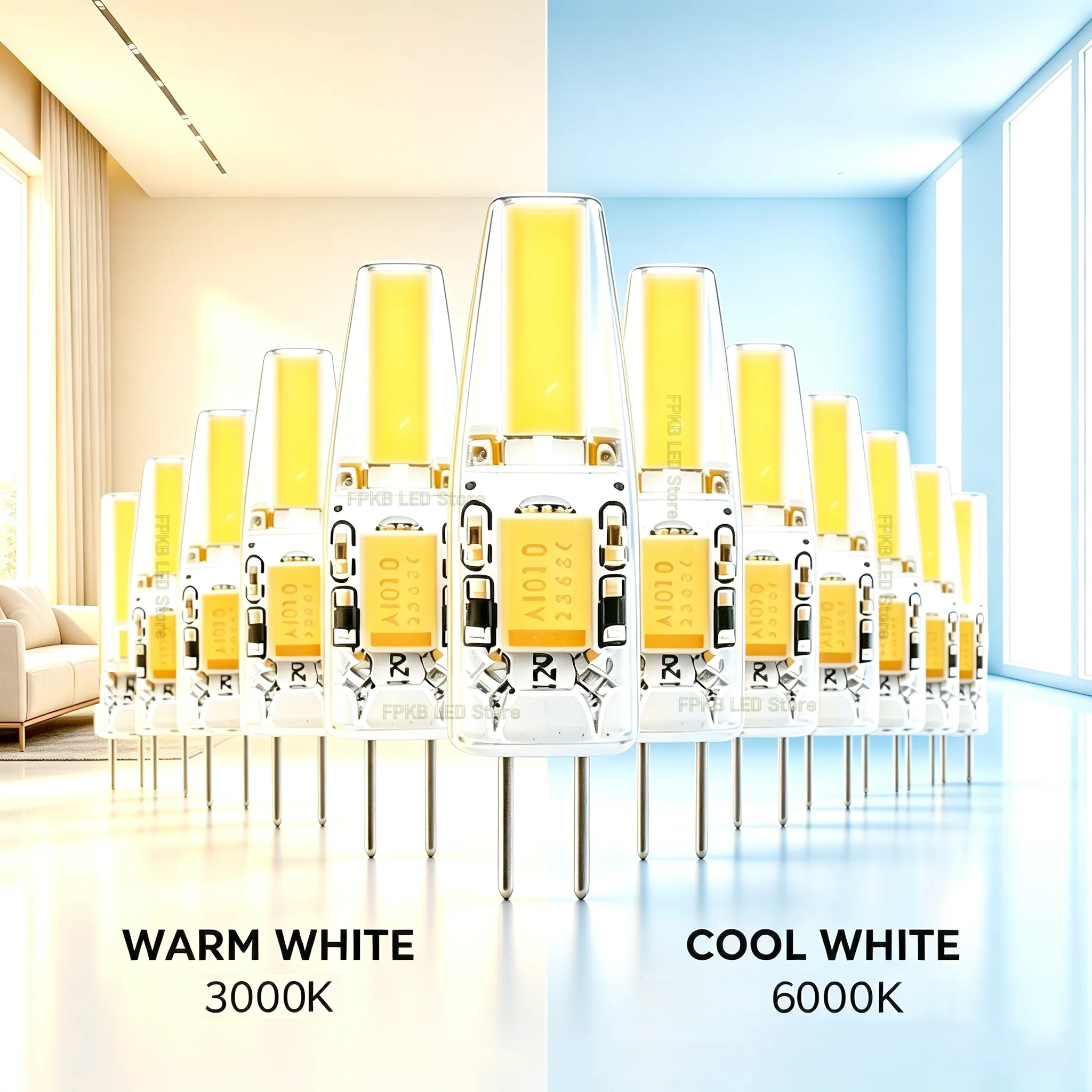 Set of 10 Dimmable LED COB Mini Bulbs - 6W Candle Light Replacements for Chandelier and Spotlight