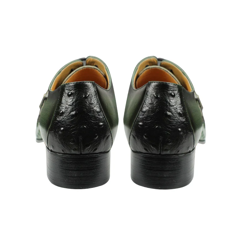 Luxury Men Oxford Shoes British Carved Fashion Dress Leather Shoes  Pointed Shoes Trendy Lace-up Green Black Formal Shoes Men images - 6