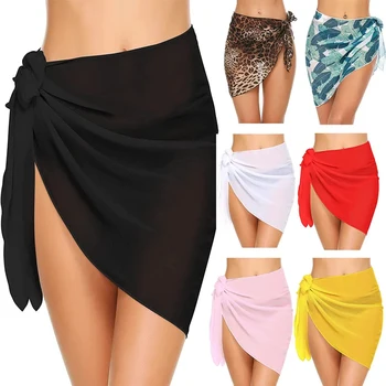 Women'S Beach Tie-Back Sarong Dress With Knotting Half-Length Skirt Quick-Drying Beach Bikini Apron Swimwear Wrap Dress 1