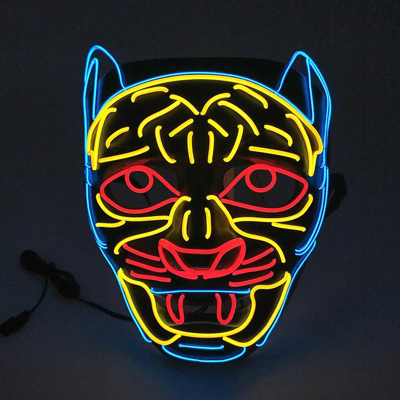 

LED Leopard Face Mask Masquerade Party Halloween Dance DJ Night Clubs Cosplay Animal Mask Luminous Light Up Leopard Mask