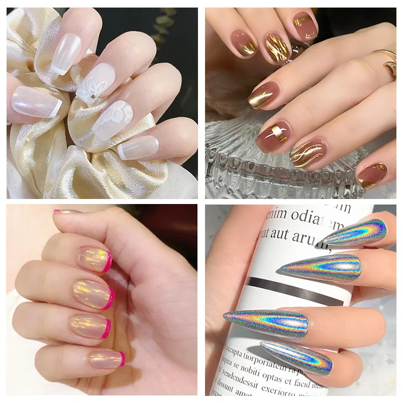 Lot De 3 Poudres à Ongles Miroir Bicolores - Chrome Pigment - Argent, Or, Rose - Nail Art