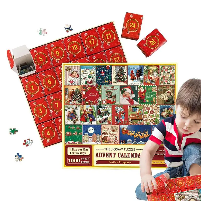 

1000PCS 2023 Christmas Puzzles Christmas Jigsaw Puzzles 24 Days Surprise Christmas Puzzle Advent Calendar Countdown Calendars