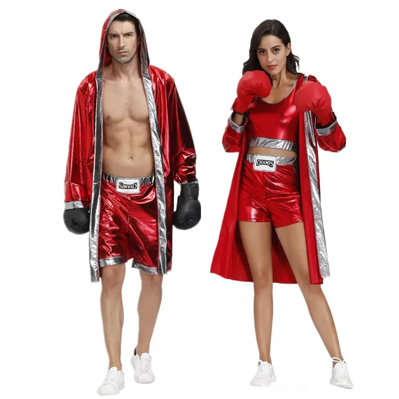 

Halloween Costume Men Women Red Boxer Costume Adult Boxer Cosplay Boxing Robe with Clothes Set