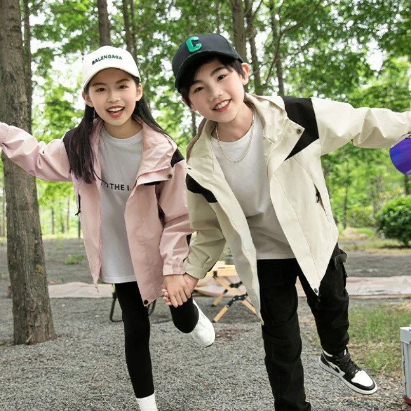 Kids Outdoor Jacket Suit Hooded Hiking Jackets Removable Padded Lining 2pcs Waterproof Windproof Out Sports Camping Outwear Coat