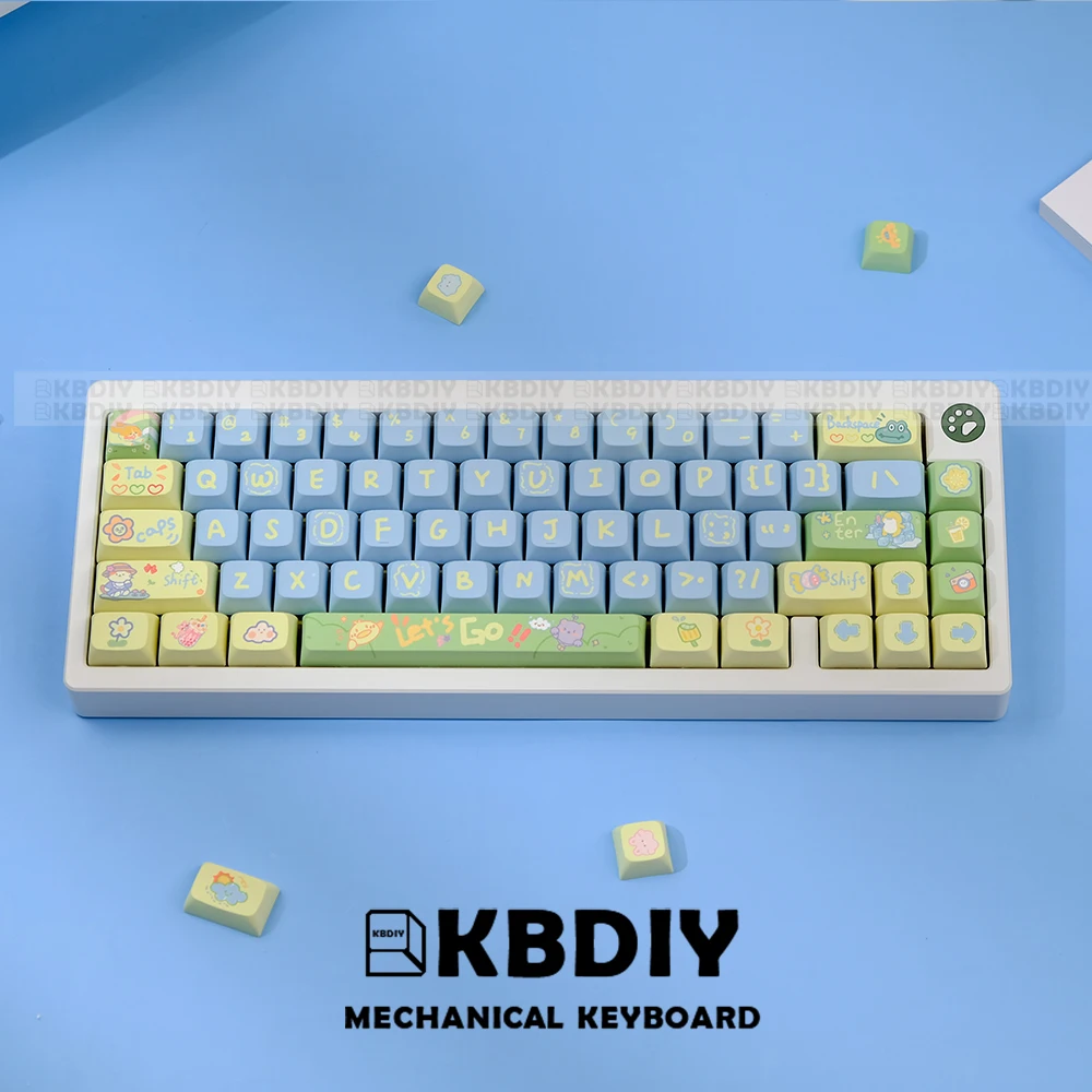 

KBDiy 130 Keys/Set XDA Profile Picnic Keycap DIY Custom Blue Cute PBT Mechanical Keyboard Keycaps for MX Switch for GMK64 GMK67