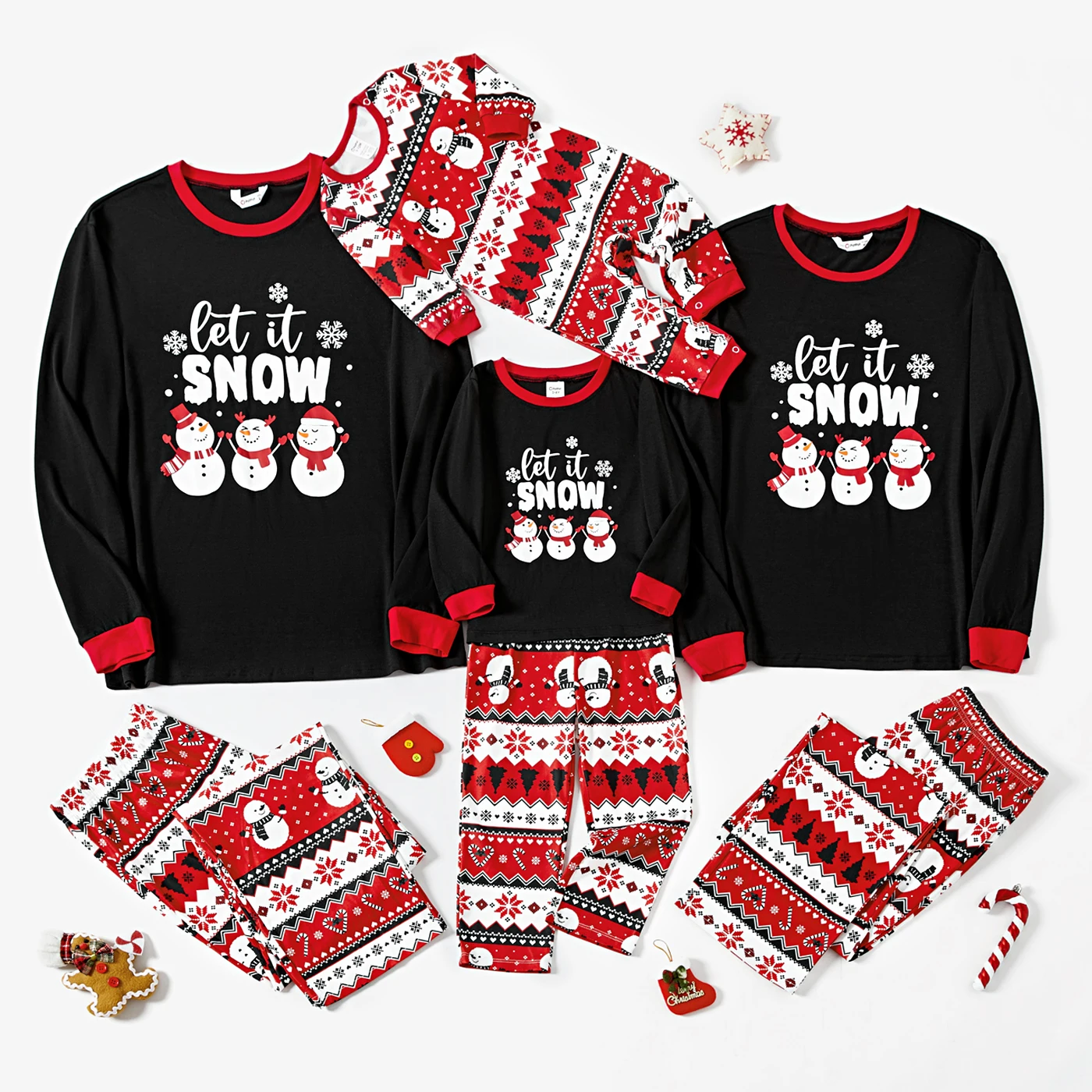 thumbnail image 2 of Conjuntos de pijamas a juego para toda la familia con estampado de letras navideñas y muñecos de nieve (resistentes al fuego), 2 of 5