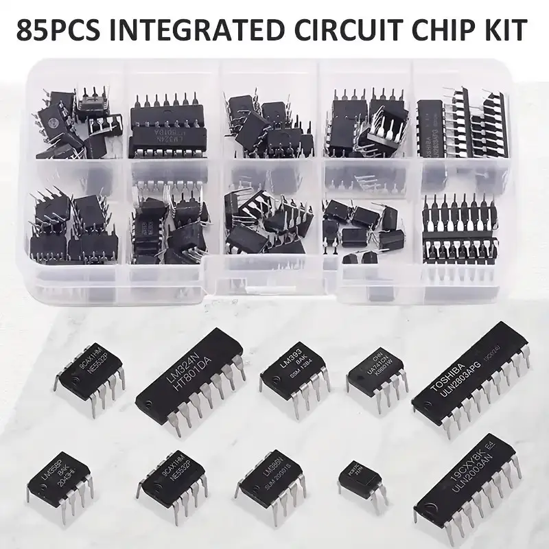 85PCS 10 Types NE555 LM324 LM393 UA741 ULN2803 LM358 LM386 NE5532 ULN2003 PC817 Integrated Circuit DIP IC Combination Chip Kit image 1