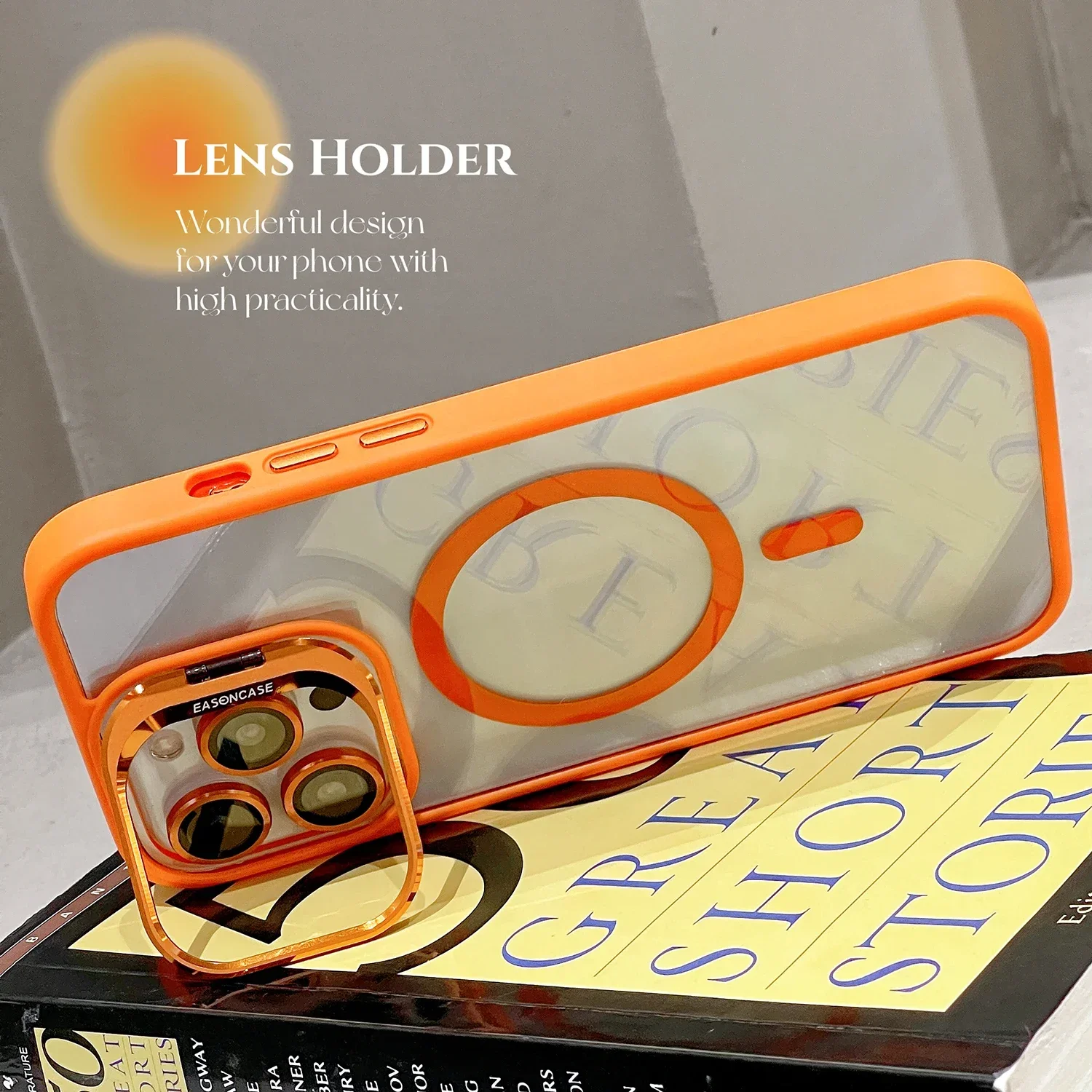

Lens Metal Ring Magnetic Stand Phone Case For IPhone 11 12 13 14 15 Pro Max Lens Glass Film Protection Transparent Magsafe Cover