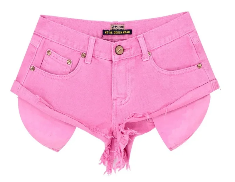 Loose No Elastic Rolled Denim Shorts Women Open Pockets Beach Macaron Powder Short Jeans Female 2024 Low-waist Decadent Style