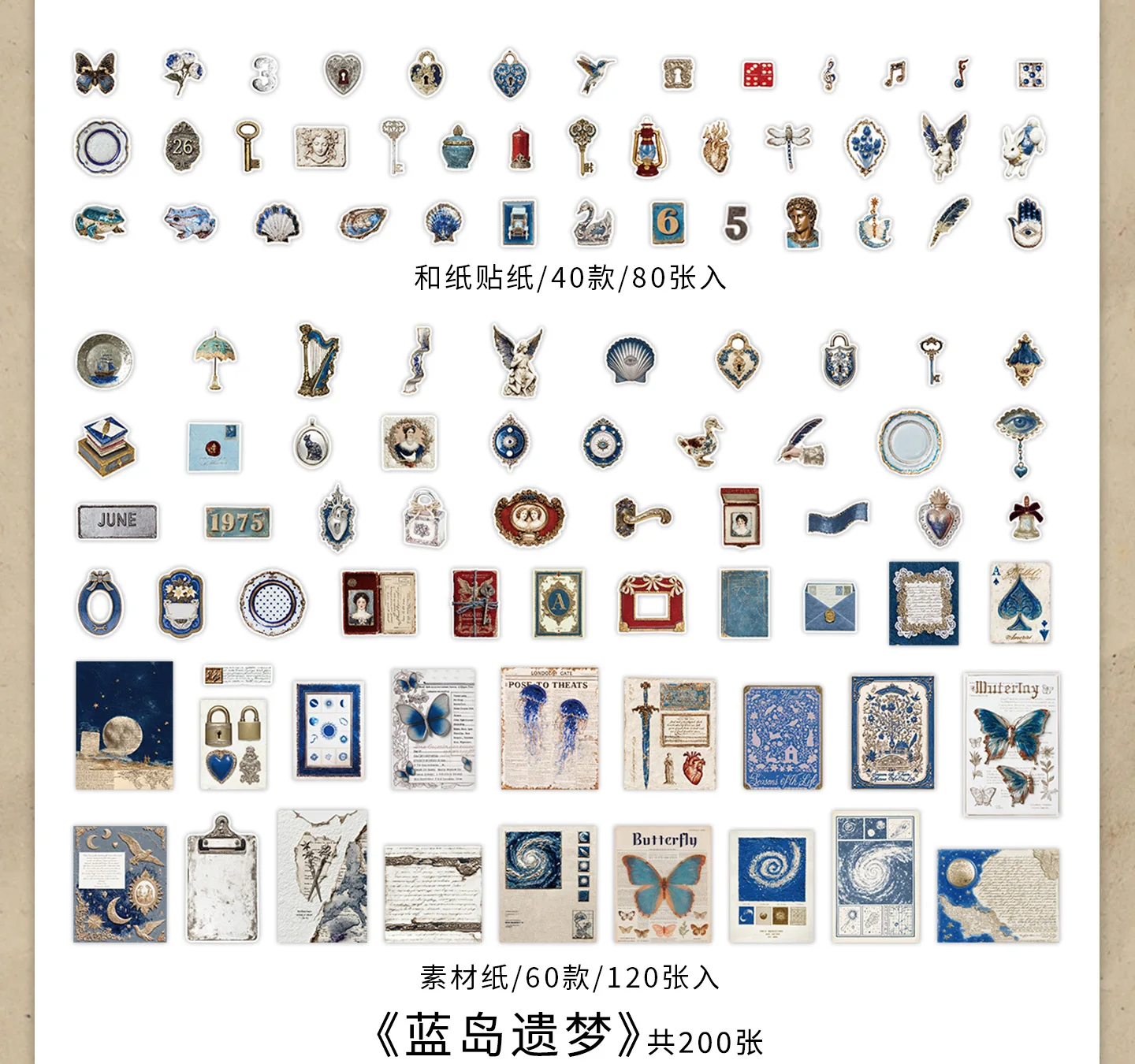 Retro Alte Poesie-Manuskripte DIY Handgemachtes Material Sticker-Set Bastel-Enthusiasten DIY Dekoration Schreibwaren-Set – Detail 26