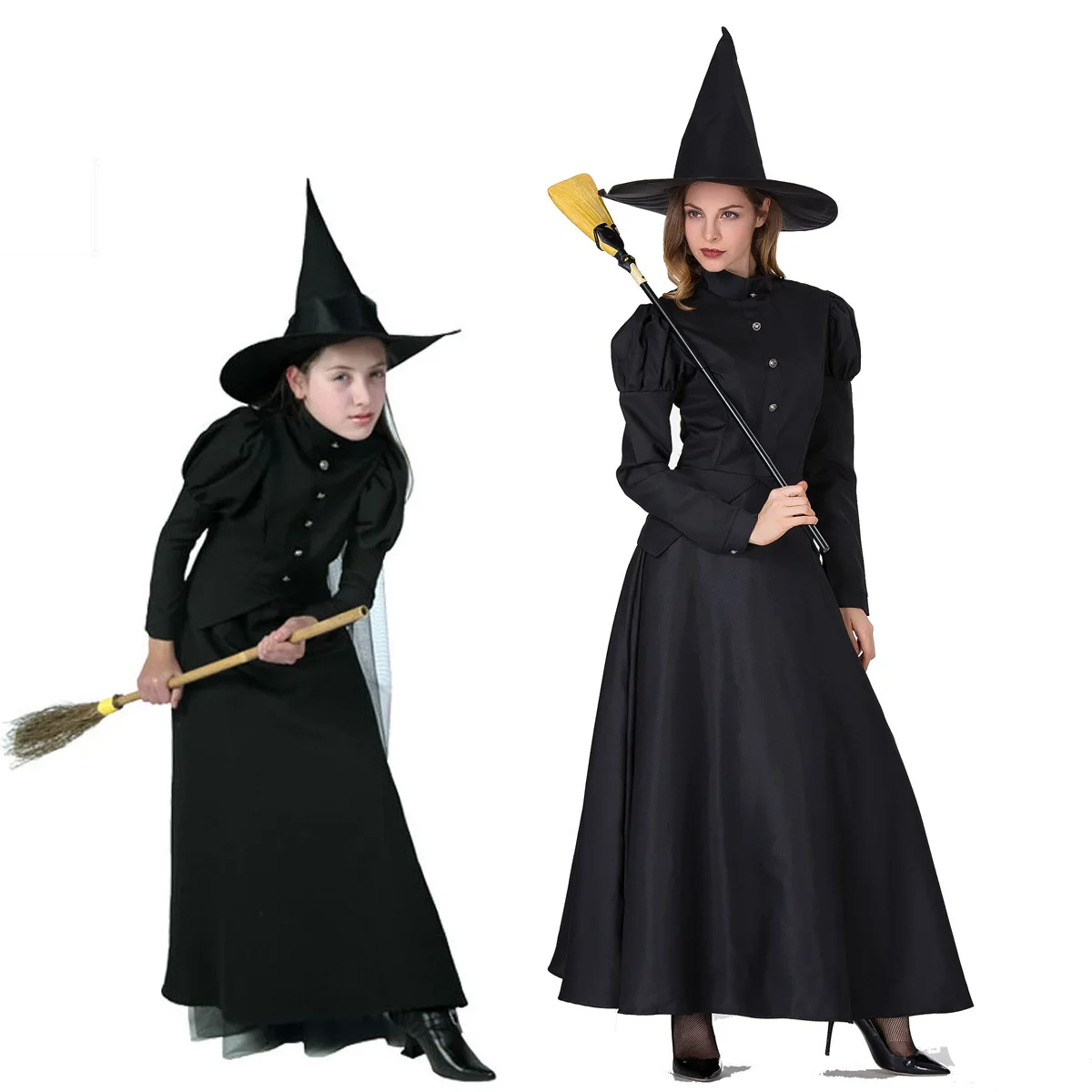 WomenDeluxeWickedWitchCostumeBlackFullLengthDressHalloween