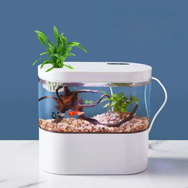 Desktop Creative Mini Aquarium Fish Tank Biochemical Filtration System LED Light Betta Fish Ecological Water Cycle