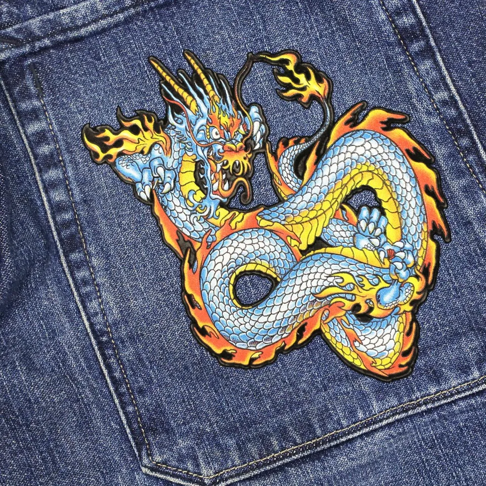 パンツ Japanese pattern denim pants dragon y2k Gothic Dragon Denim Baggy Jeans - Vintage Y2K Style, Shop
