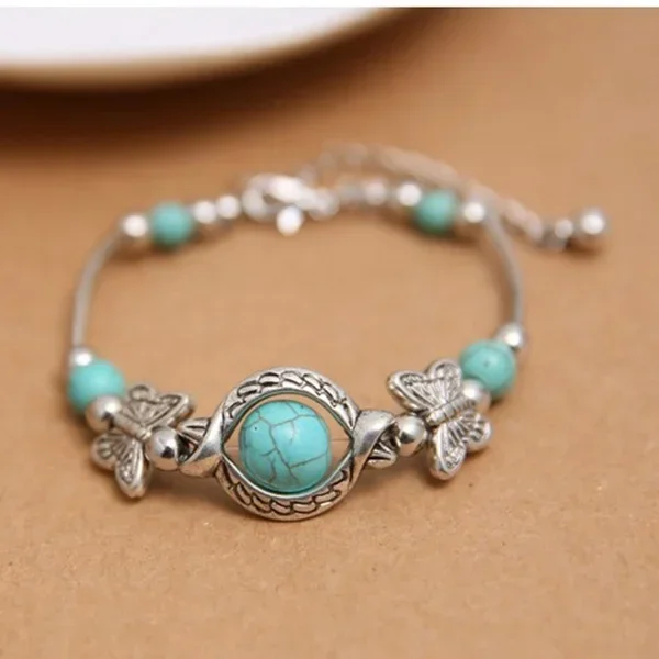 Beaded Bracelet Delysia King Trendy Women Butterfly Bracelet Carved Pattern Personality Turquoise Hand Chain