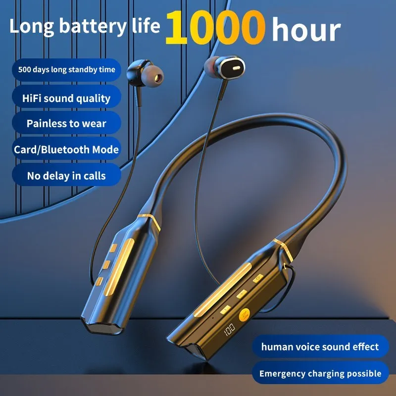 

Беспроводные наушники с воспроизведением 1000 часов, Bluetooth-наушники с шейным басом, гарнитура, спортивные водонепроницаемые наушники, могут быть как внешний аккумулятор