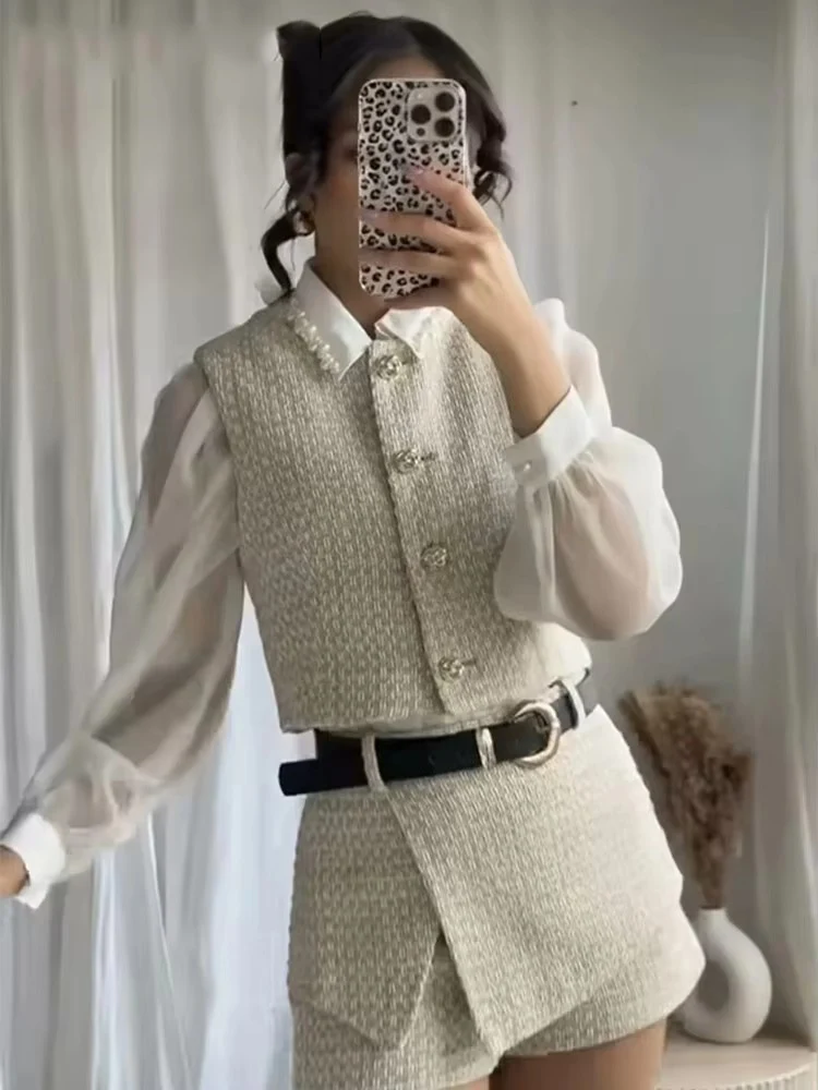 Women Texture Elegant Sets 2025 New Fashion With Belt Mini Skirts Shorts Sets Short Vest Top 2 Pieces Sets Women Outfit ﻿