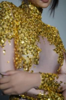 Sparkly Gold Silver Rhinestone Sequin Stretch Bodysuits 2025 New Women Birthday Party Nightclub Dancer Stage Performance Costume - Image 2