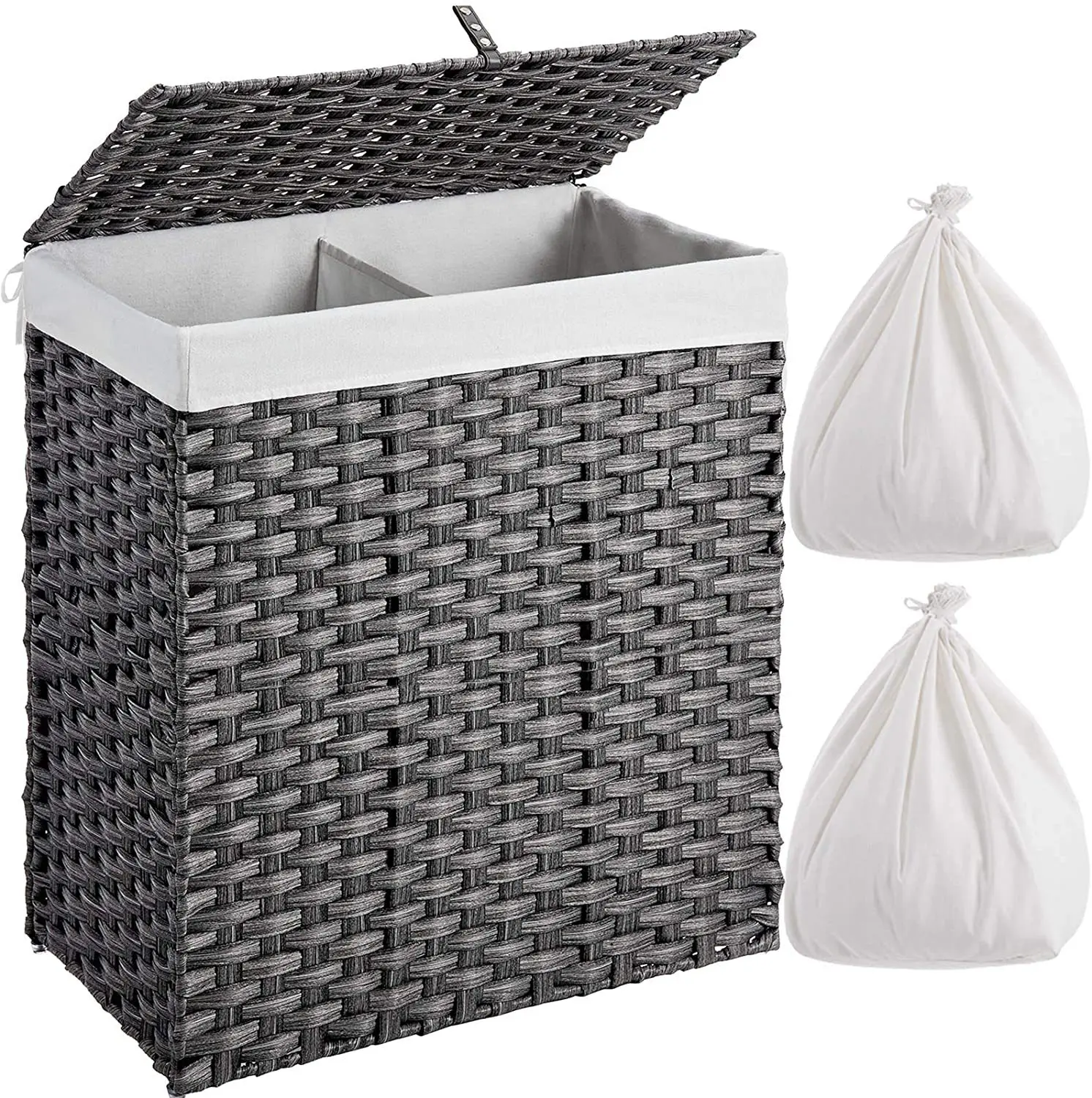 Imitation Rattan Folding Bedroom Living Room Household Cover Dirty Clothes With Double Compartments Toy Storage laundry Basket G 3