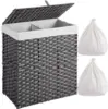 Imitation Rattan Folding Bedroom Living Room Household Cover Dirty Clothes With Double Compartments Toy Storage laundry Basket G 3