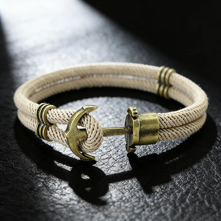 Vintage Anker Haken Armband Männer Dual Layer Grade A Strapazierfähige Nylon String Nautische Armband Coole Surfen Radfahren Homme Handgelenk Schmuck