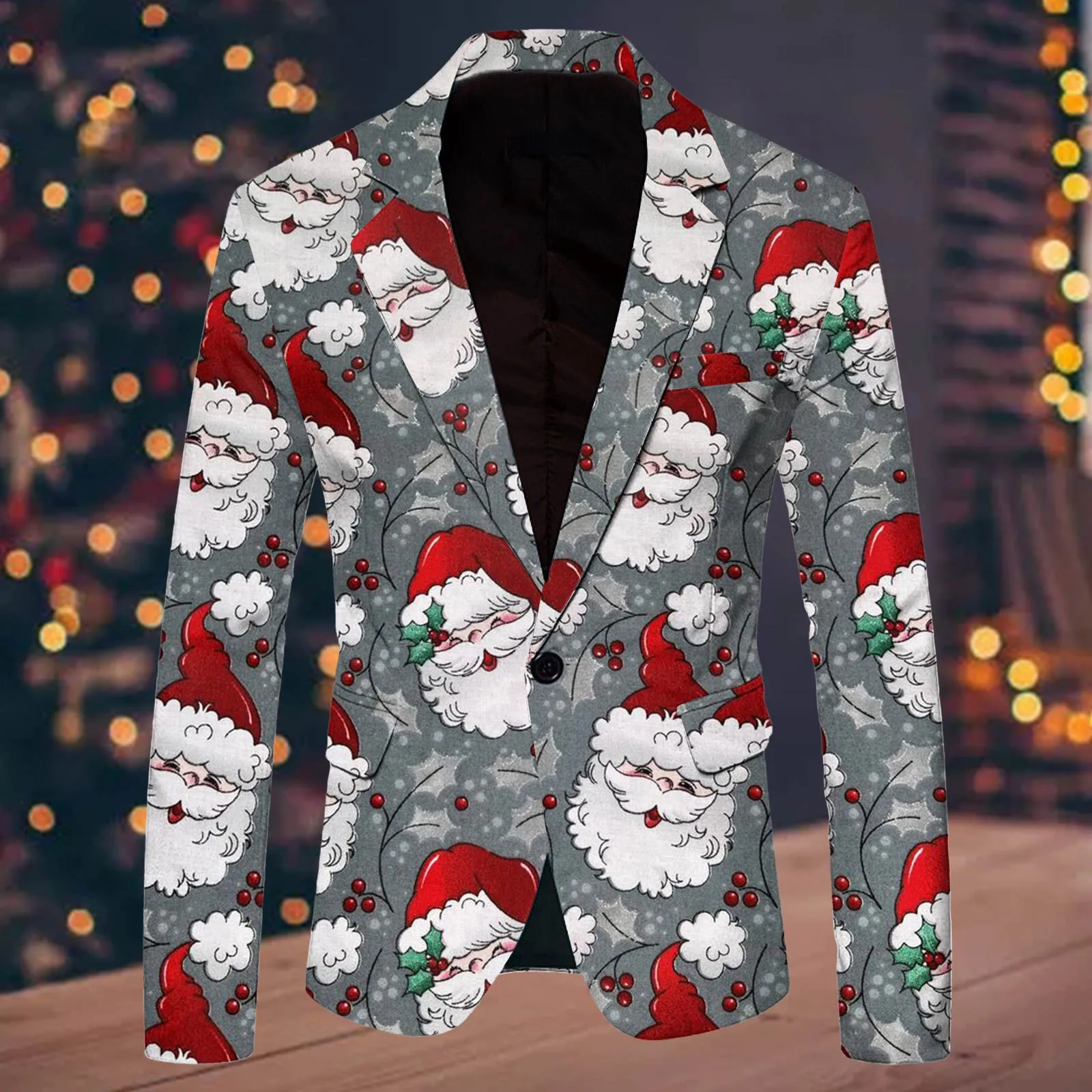 All Print Men Christmas Blazers Fashion Single Breasted Slim Fit Suit Coat Leisure Merry Christmas Party Long Sleeve Jacket 4