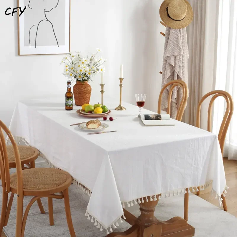 Cotton Linen with Tassel Rectangular Table Cloth Kitchen Table Map Towel Tablecloth for Wedding Decor Coffee Table Cover images - 6