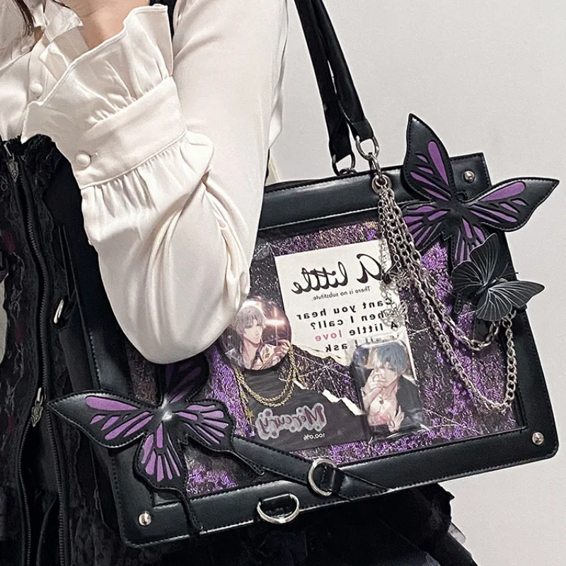 

Lolita Gothic Handbag Y2k Labyrinth Butterfly Spider Web Diablo Letter Chain Ita Bag Vintage Elegant Fashion Shoulder Bag